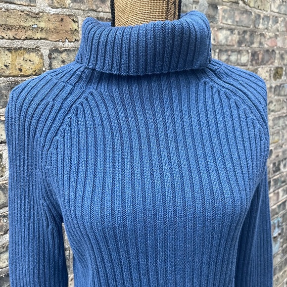Carole Little Chunky Knit Cotton Sweater Ribbed Blue Side Zip Size Large - Picture 7 of 12